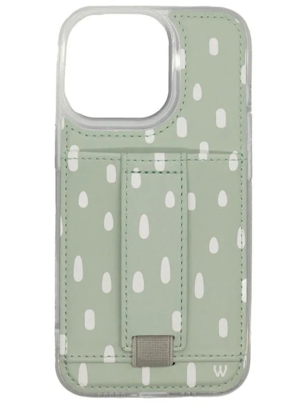 Sage Green Walli Cases Phone Case with Card Strap, “Sage Drops”